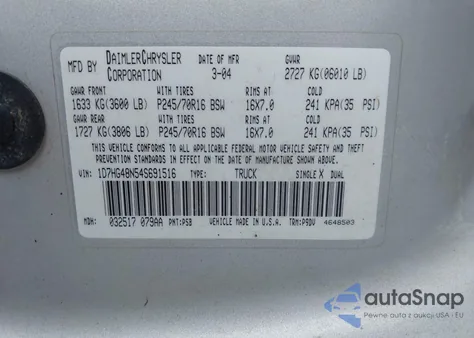 2004 Dodge Dakota Slt from USA, damaged, VIN 1D7HG48N54S691516